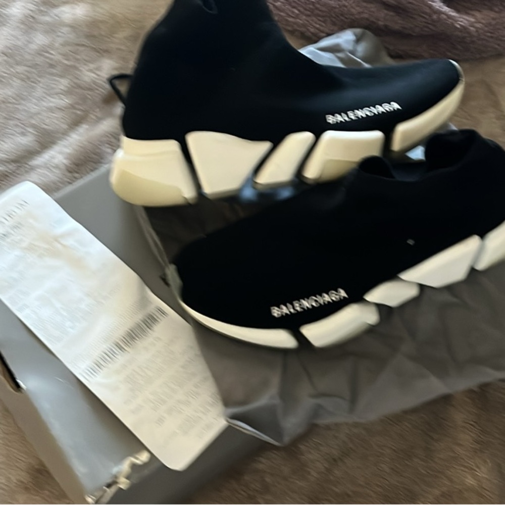 Balenciaga Black and White Speed Sneakers